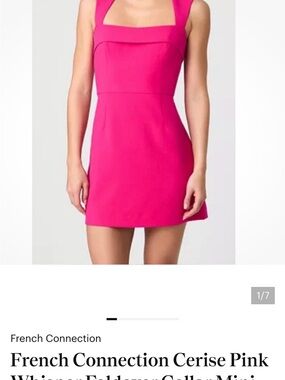 French Connection Cerise Pink Square-Neck Mini Dress